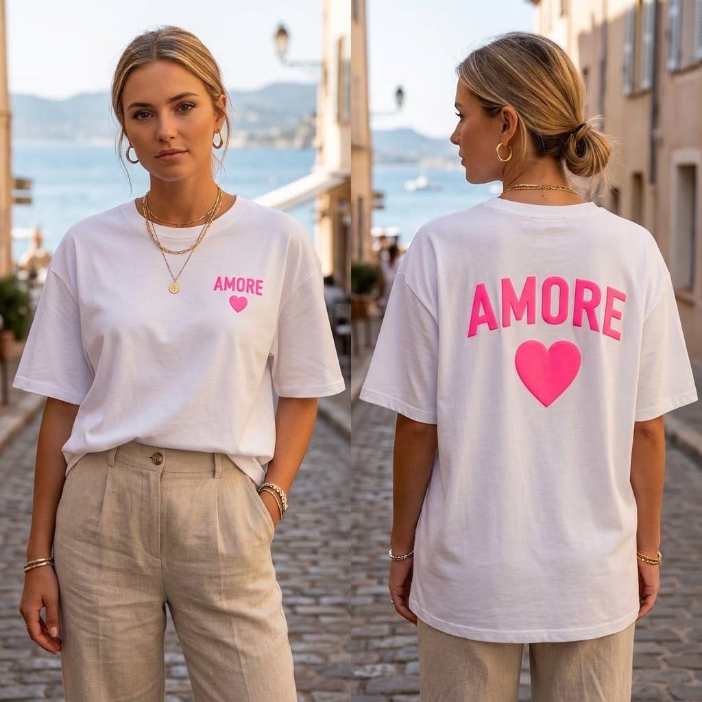 T-shirt "AMORE" graphic print: Orange / TU