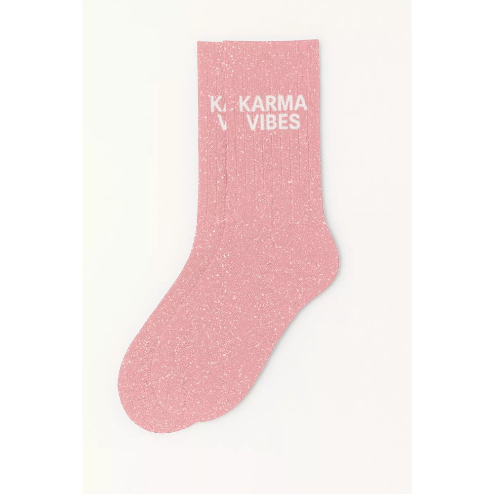 Chaussettes à paillettes "karma vibes" rose poudré
