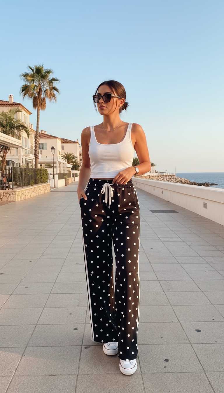 Pantalon imprimé pois: Noir / TU