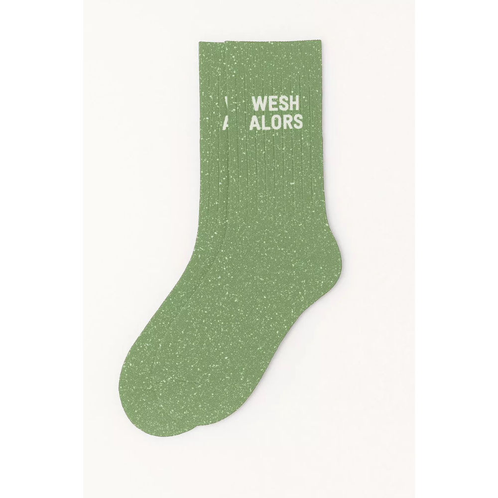 Chaussettes à paillettes "wesh alors" vert amande