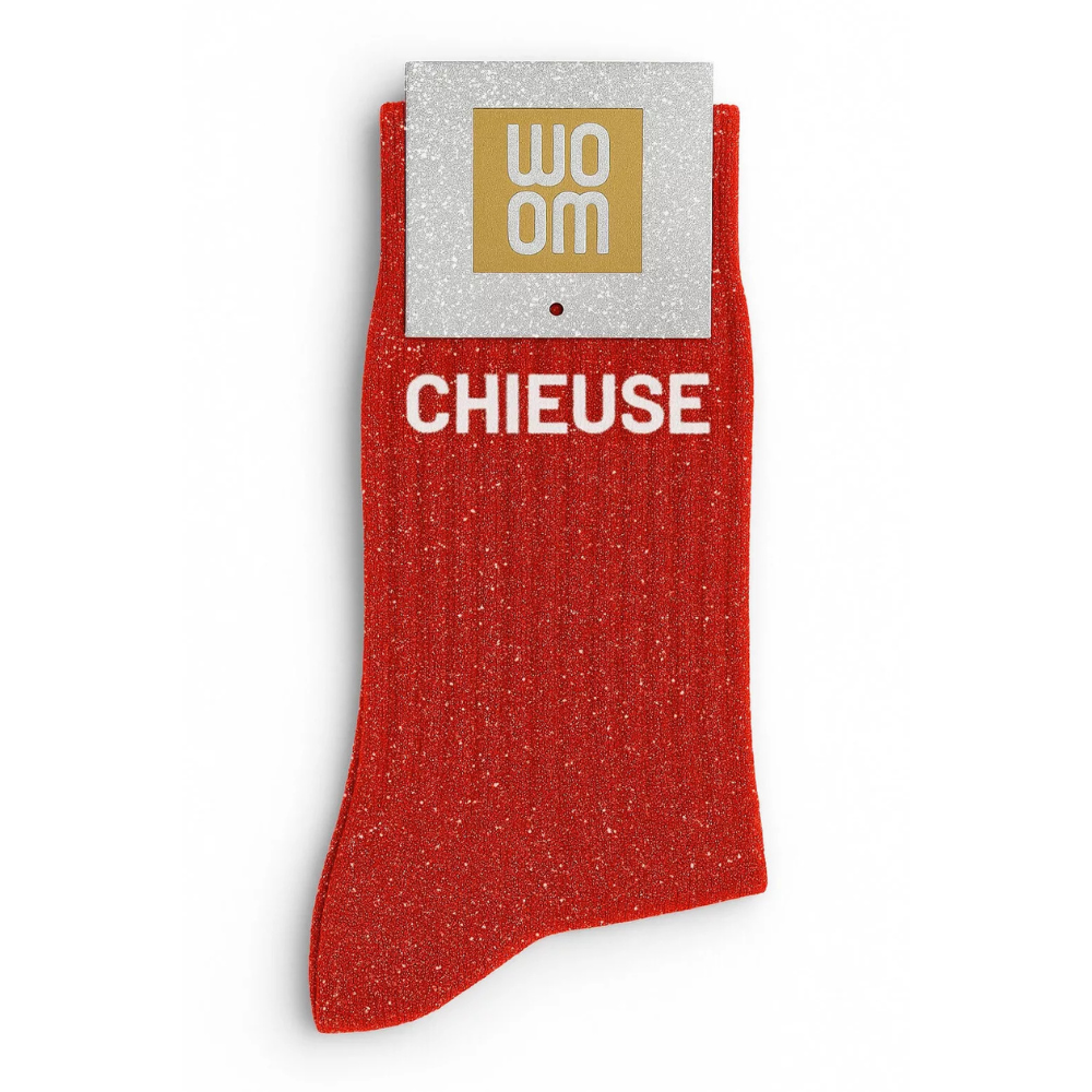 Chaussettes à paillettes "chieuse" rouge