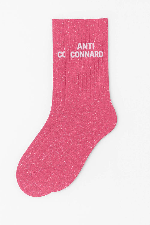 Chaussettes à Paillettes à Message "Anti Connard" Fuchsia