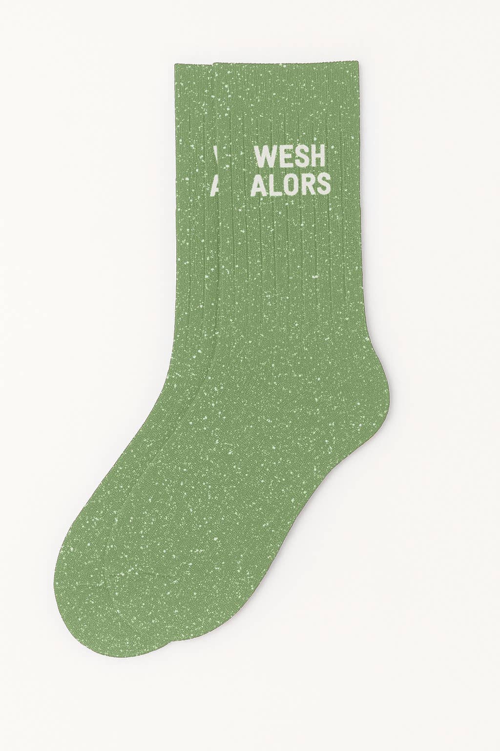 Chaussettes à Paillettes à Message "Wesh Alors" Vert Amande