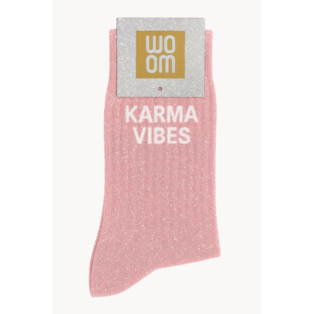 Chaussettes à paillettes "karma vibes" rose poudré