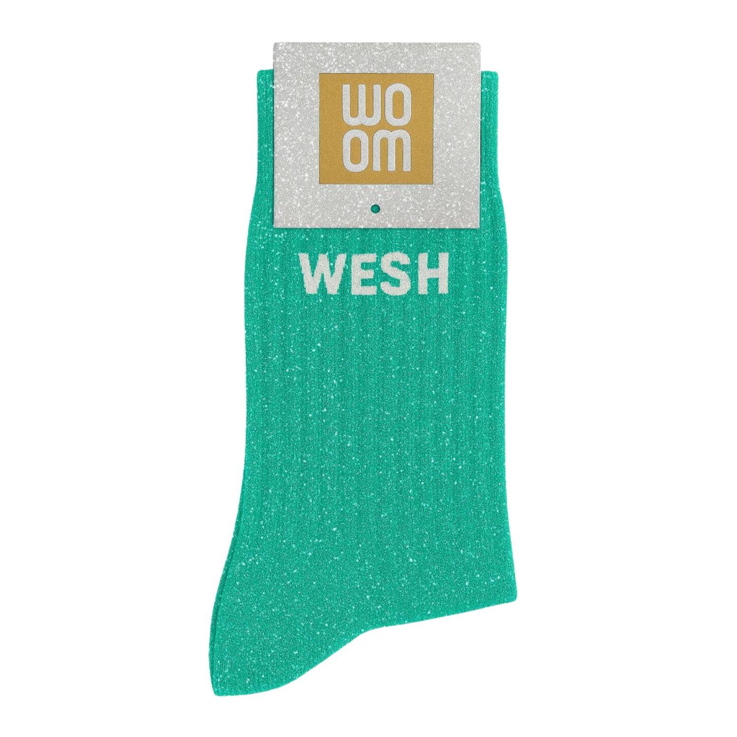 Chaussettes à Paillettes à Message "Wesh" Vert