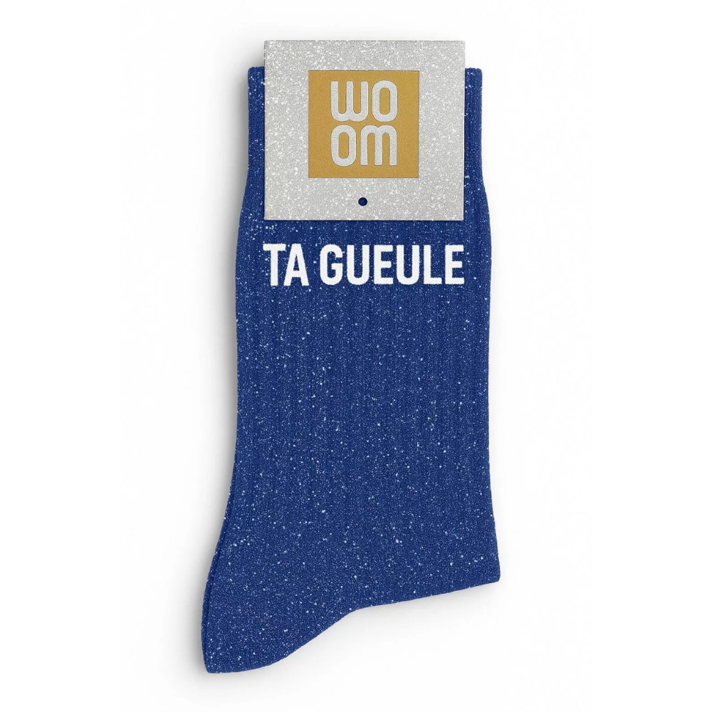 Chaussettes à paillettes "ta gueule" bleu électrique