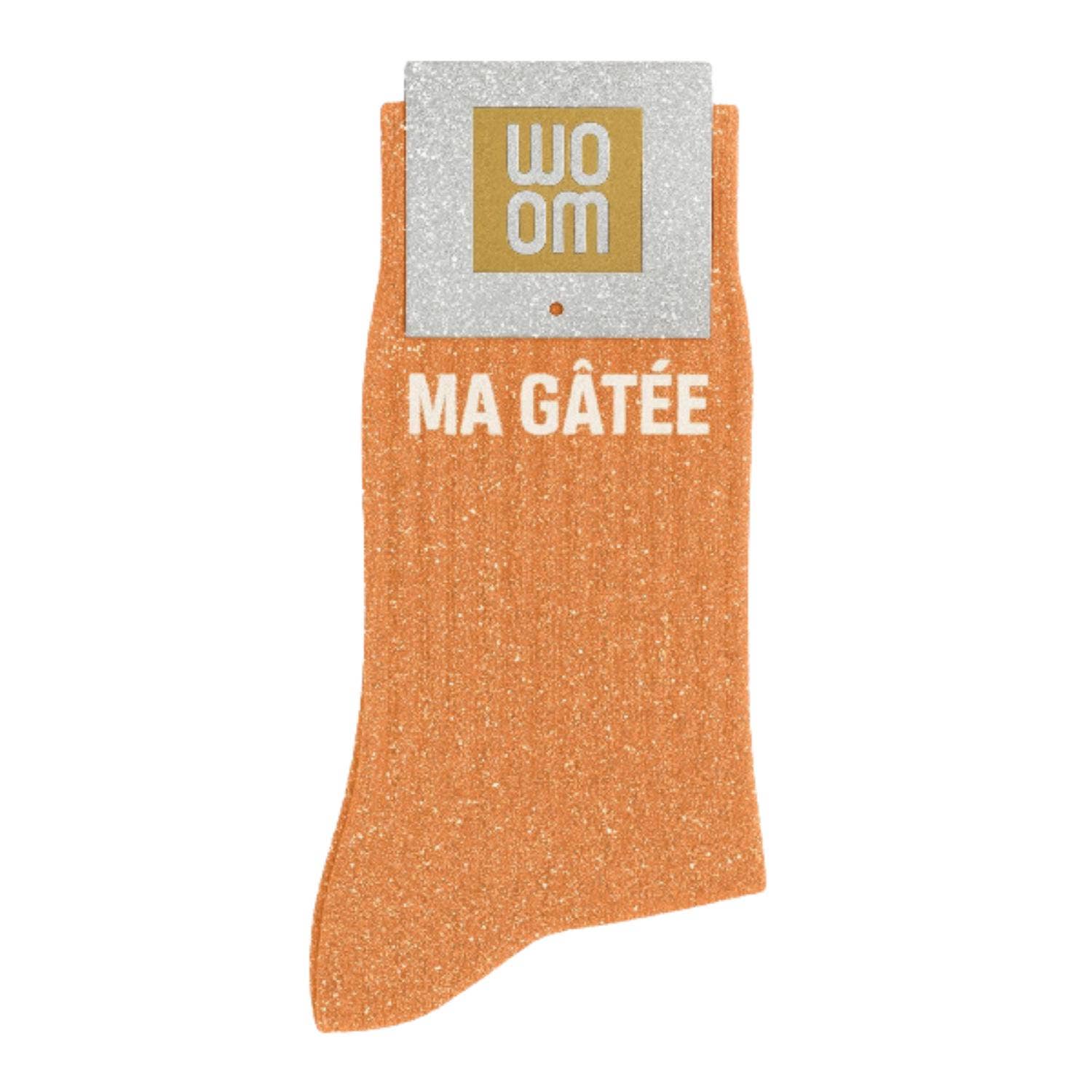 Chaussettes à Paillettes à Message "Ma Gâtée" Orange