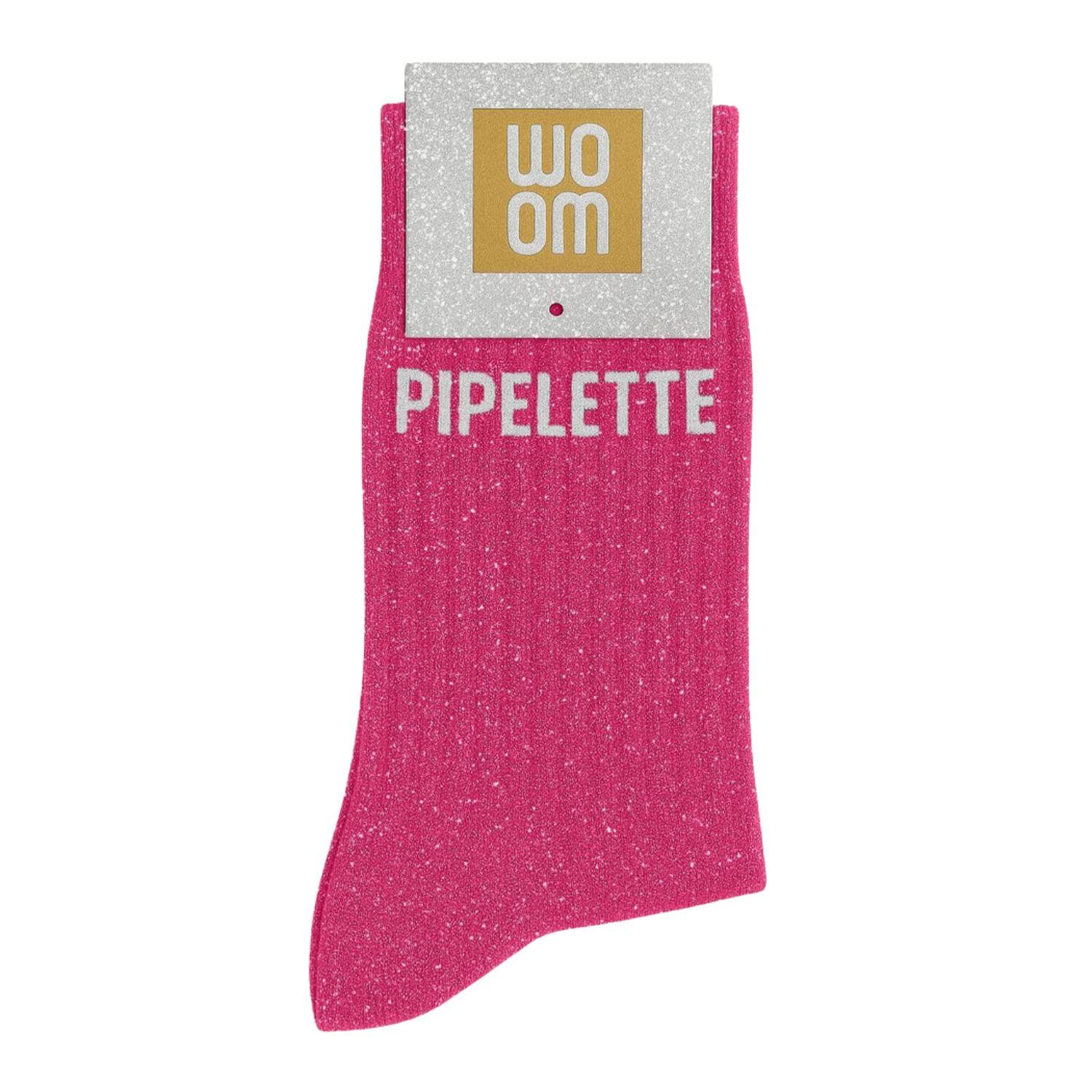 Chaussettes à Paillettes à Message "Pipelette" Fuschia