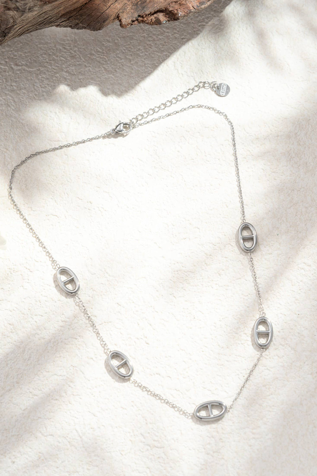 Parure collier boucle d'oreille maille marine argenté