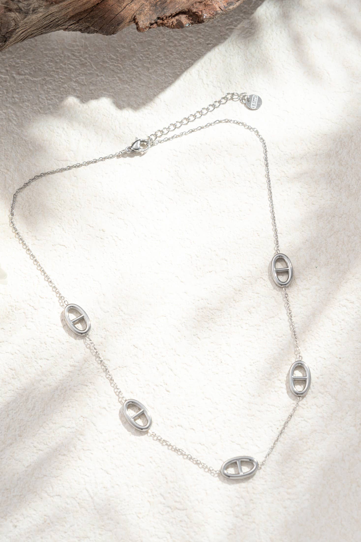 Parure collier boucle d'oreille maille marine argenté