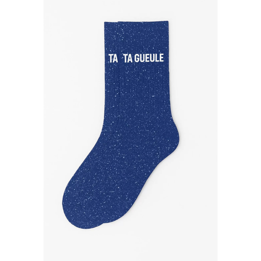 Chaussettes à paillettes "ta gueule" bleu électrique