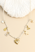 Collier Corde Avec Pampilles Cœur Doré Et Charms Marins
