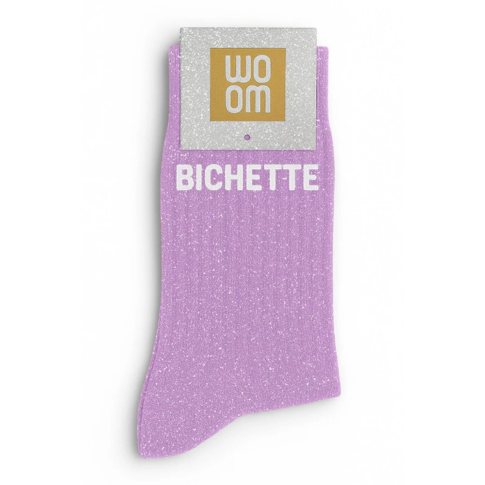 Chaussettes à paillettes "bichette" mauve