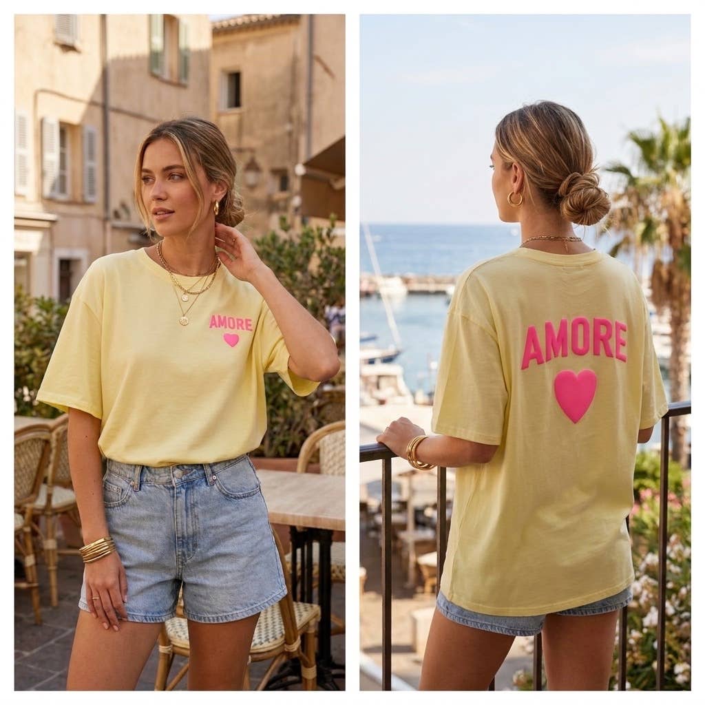 T-shirt "AMORE" graphic print: Orange / TU