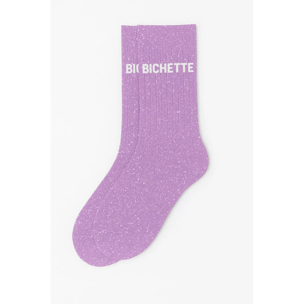 Chaussettes à paillettes "bichette" mauve