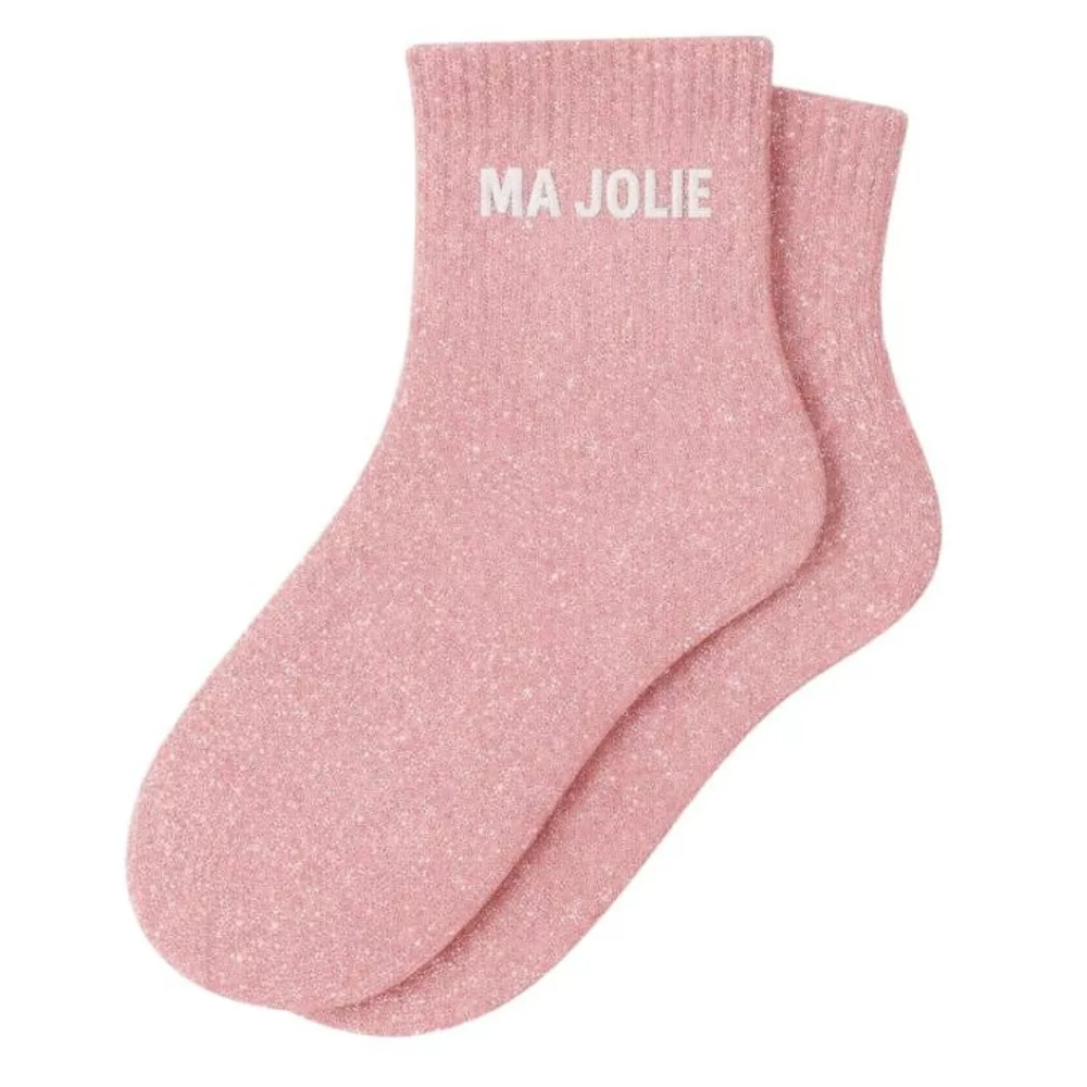 Chaussettes à paillettes « ma jolie » rose