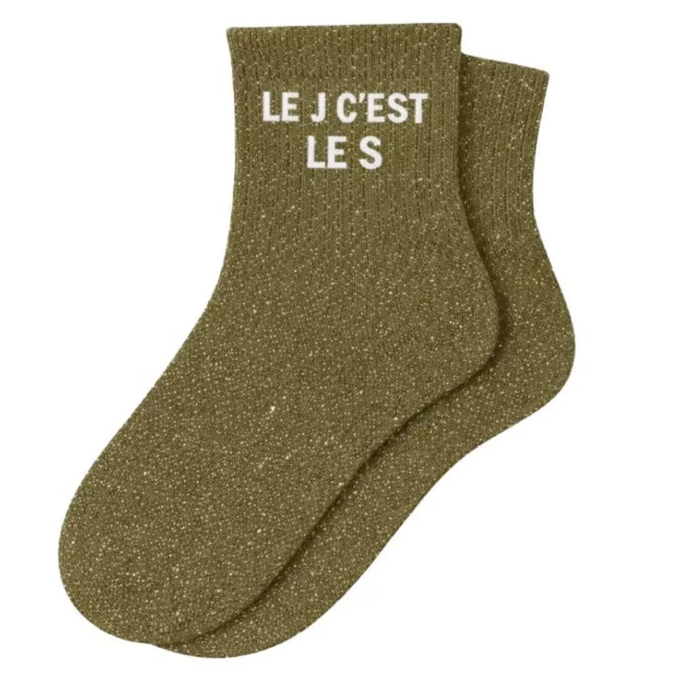 Chaussettes à paillettes « le j c’est le s » kaki