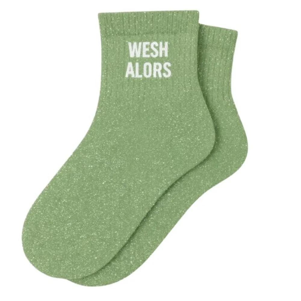Chaussettes à paillettes « wesh alors » amande