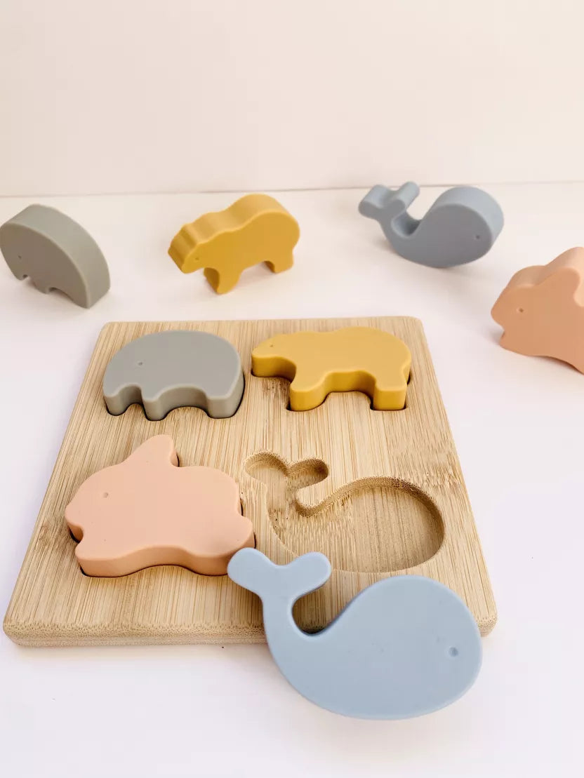 Jouet puzzle silicone et bois