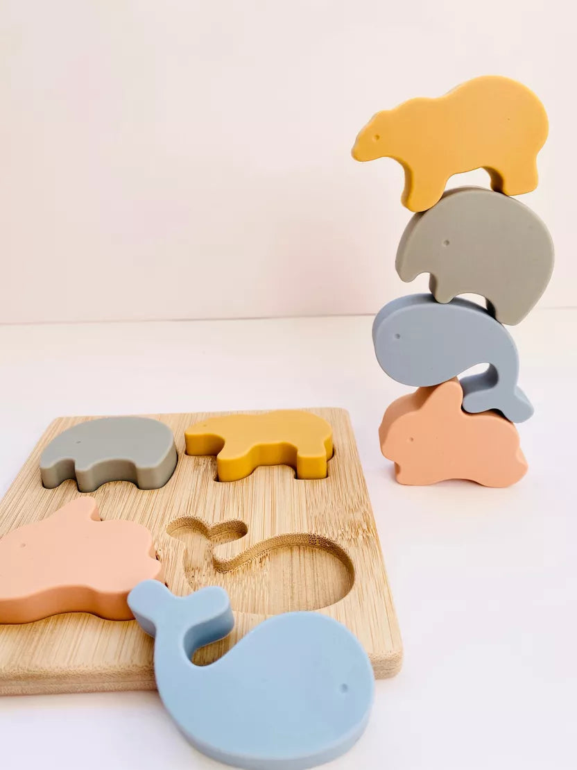 Jouet puzzle silicone et bois