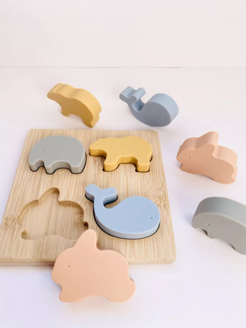 Jouet puzzle silicone et bois