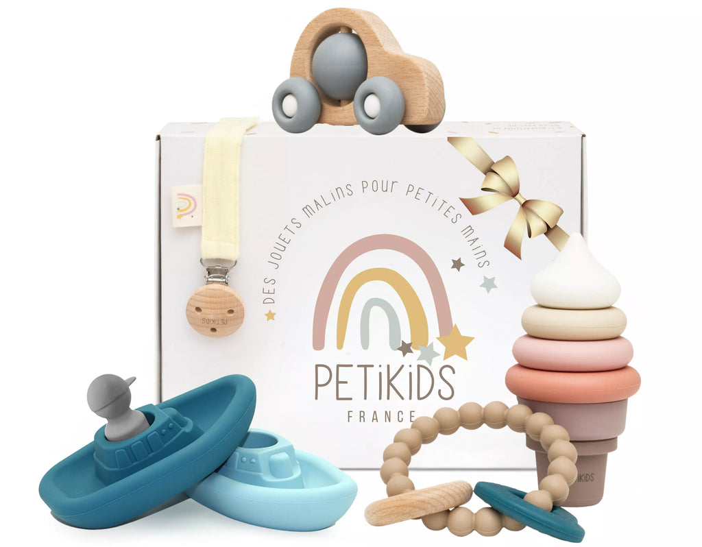 Coffret jeux d’éveil bébé Montessori 3-36 mois Silicone et bois
