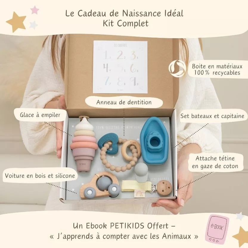 Coffret jeux d’éveil bébé Montessori 3-36 mois Silicone et bois
