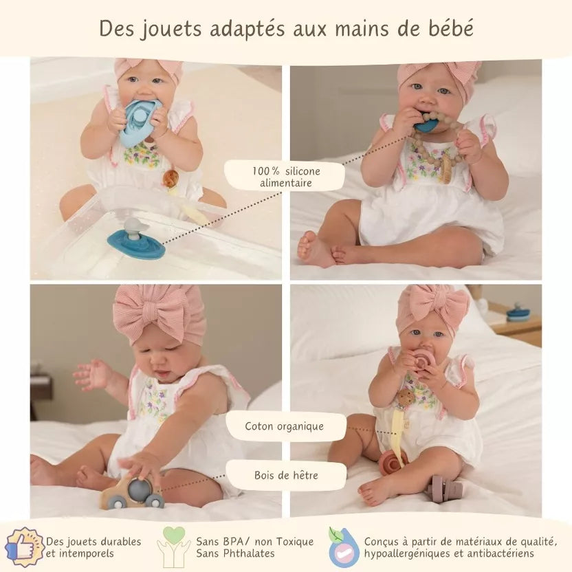 Coffret jeux d’éveil bébé Montessori 3-36 mois Silicone et bois