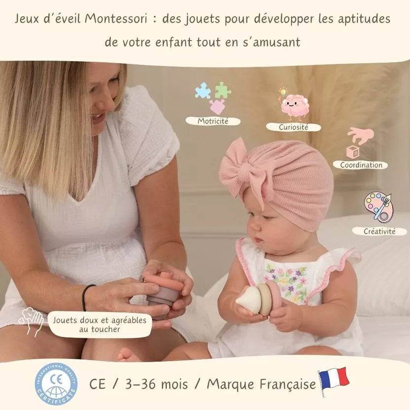 Coffret jeux d’éveil bébé Montessori 3-36 mois Silicone et bois