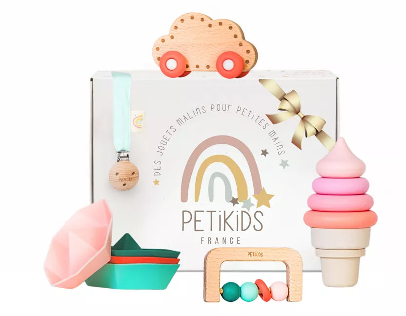 Coffret jeux d’éveil bébé Montessori 3-36 mois Silicone et bois