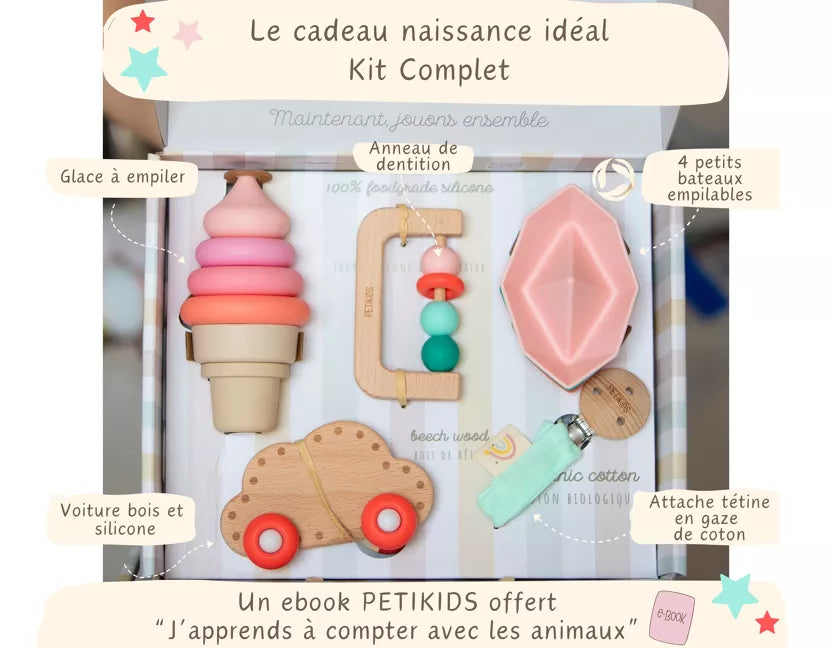 Coffret jeux d’éveil bébé Montessori 3-36 mois Silicone et bois