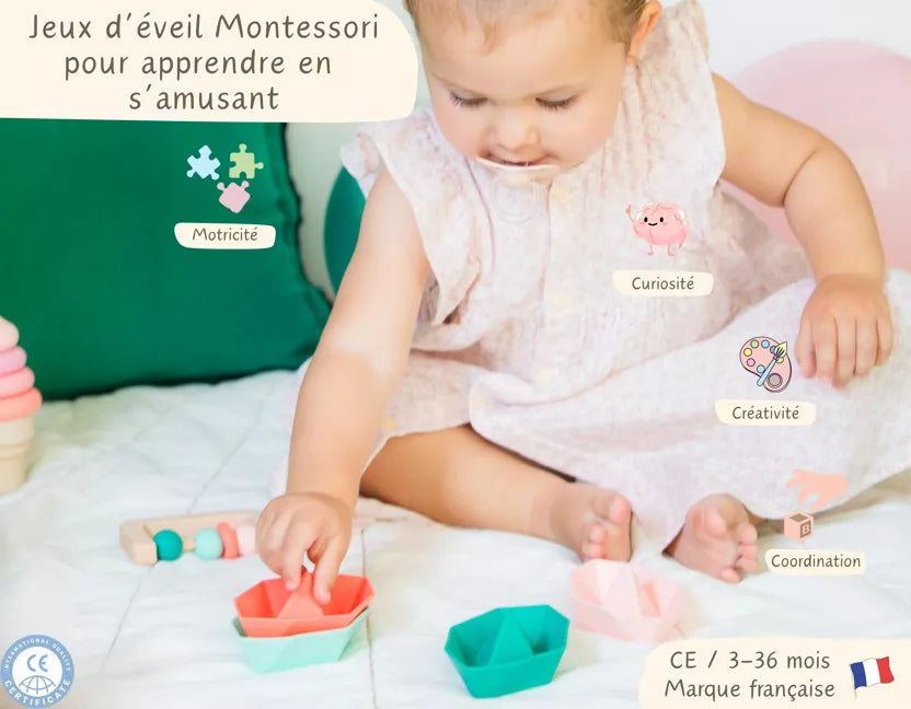 Coffret jeux d’éveil bébé Montessori 3-36 mois Silicone et bois