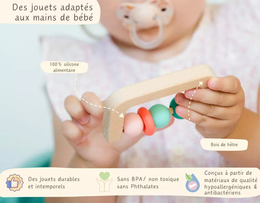 Coffret jeux d’éveil bébé Montessori 3-36 mois Silicone et bois
