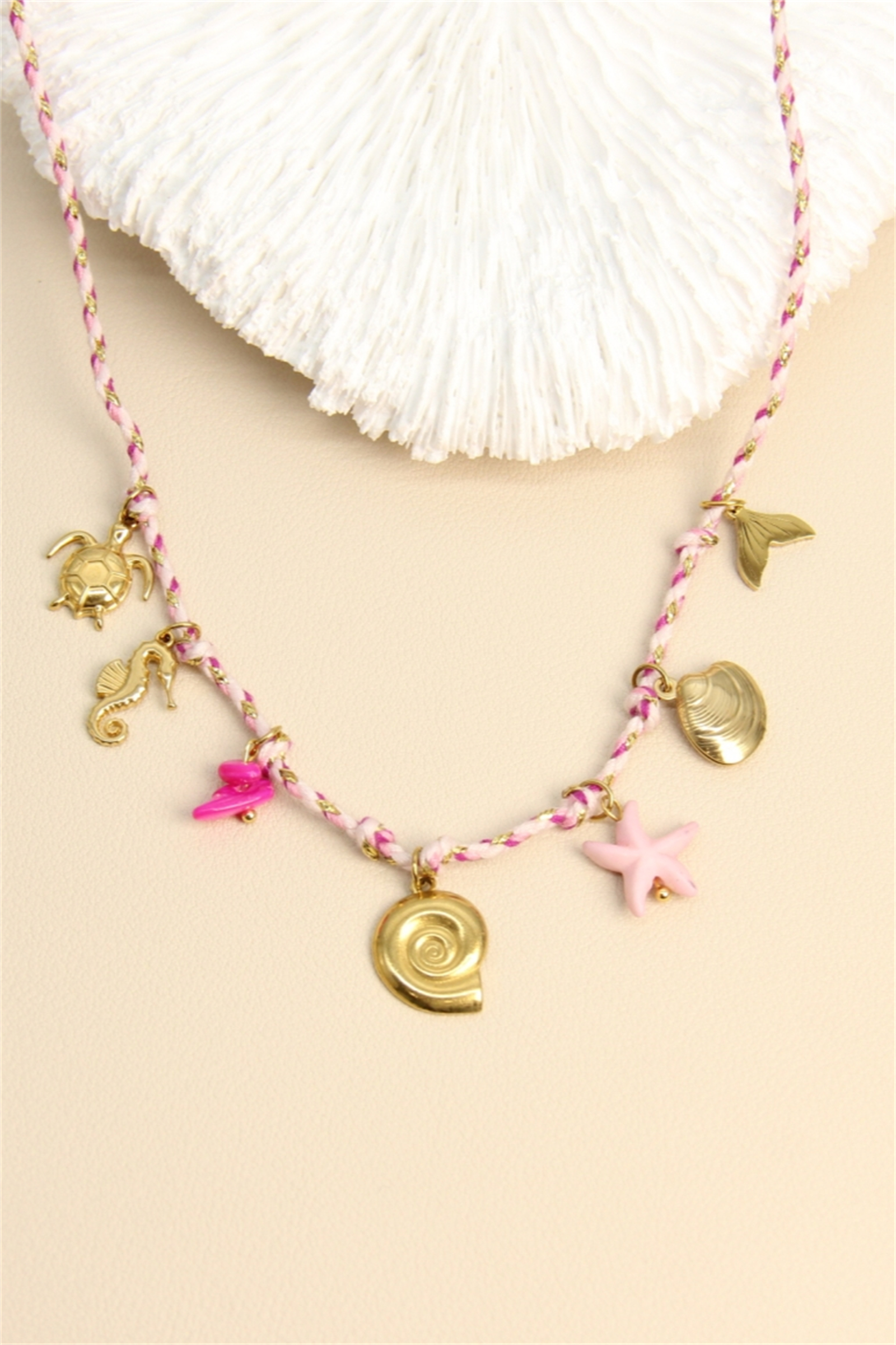 Collier Cordon Rose – Breloques Marines