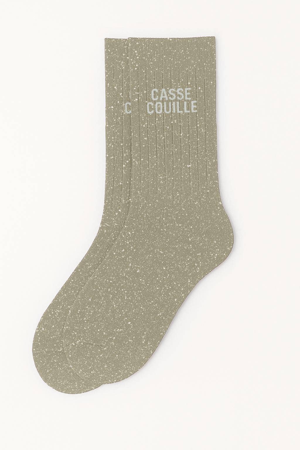 Chaussettes à Paillettes à Message "Casse Couille" Beige